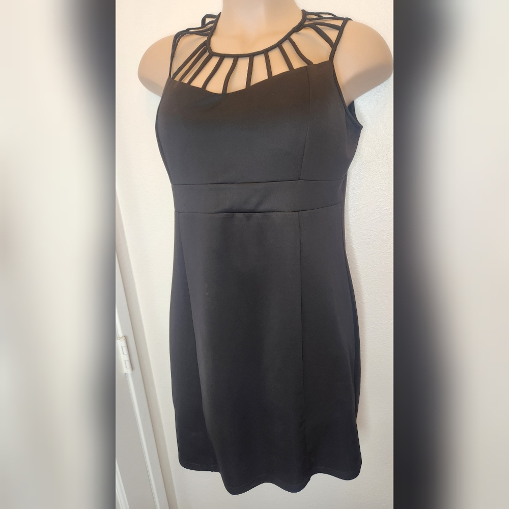 Libian Black Strappy Neck Mini Dress